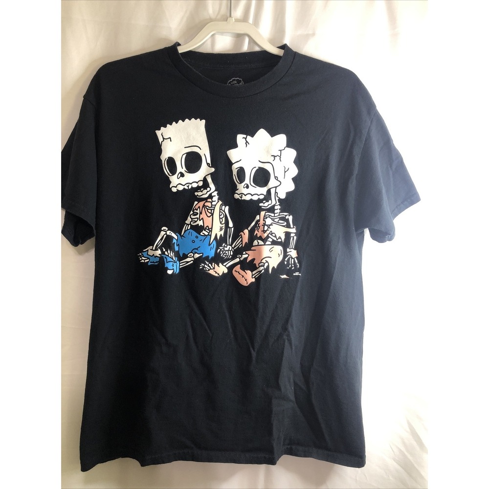 The Simpsons Graphic Tee Mens‎ Large Black Excellent Bart Lisa Skeleton Shirt